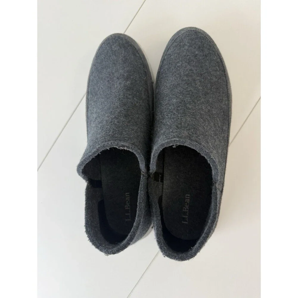 L.L.Bean Downeast Slip-Ons Men's Slippers Size 12 Gray Wool Lined Shoes 522894